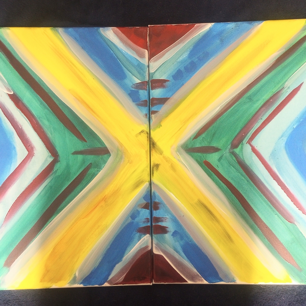 Abstract Geometric Canvas Art in Yellow and Blue